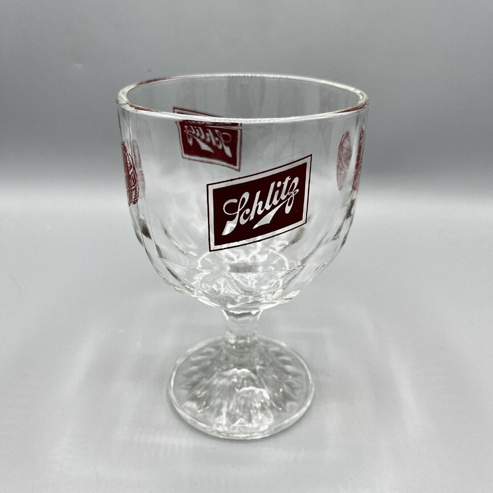 Vintage Schlitz Beer Globe Logo Stemmed Goblet Heavy Glass 6" Tall 16 Oz - Picture 3 of 5